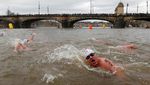 Brr.. Lomba Renang Musim Dingin di Praha Bikin Badan Mengigil