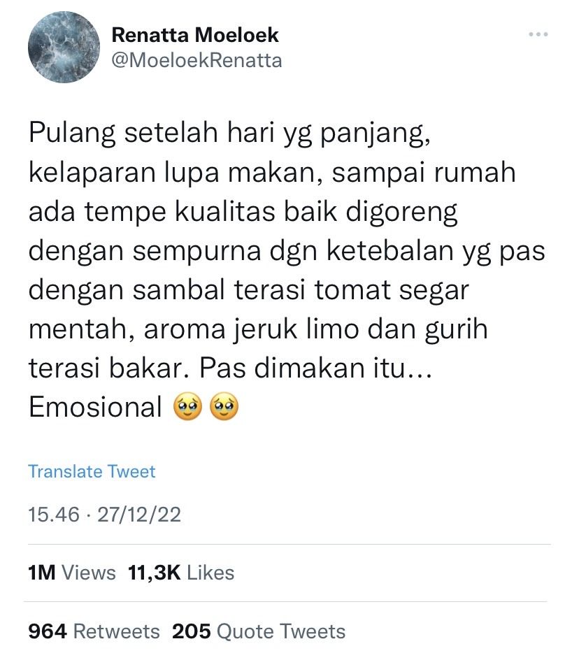 Chef Renatta Moeloek doyan makan tempe goreng pakai sambal terasi mentah