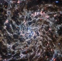 This image is dominated by NGC 7469, a luminous, face-on spiral galaxy approximately 90 000 light-years in diameter that lies roughly 220 million light-years from Earth in the constellation Pegasus. Its companion galaxy IC 5283 is partly visible in the lower left portion of this image. This spiral galaxy has recently been studied as part of the Great Observatories All-sky LIRGs Survey (GOALS) Early Release Science program with the NASA/ESA/CSA James Webb Space Telescope, which aims to study the physics of star formation, black hole growth, and feedback in four nearby, merging luminous infrared galaxies. Other galaxies studied as part of the survey include previous ESA/Webb Pictures of the Month II ZW 096 and IC 1623. NGC 7469 is home to an active galactic nucleus (AGN), which is an extremely bright central region that is dominated by the light emitted by dust and gas as it falls into the galaxys central black hole. This galaxy provides astronomers with the unique opportunity to study the relationship between AGNs and starburst activity because this particular object hosts an AGN that is surrounded by a starburst ring at a distance of a mere 1500 light-years. While NGC 7469 is one of the best studied AGNs in the sky, the compact nature of this system and the presence of a great deal of dust have made it difficult for scientists to achieve both the resolution and sensitivity needed to study this relationship in the infrared. Now, with Webb, astronomers can explore the galaxys starburst ring, the central AGN, and the gas and dust in between. Using Webbs MIRI, NIRCam and NIRspec instruments to obtain images and spectra of NGC 7469 in unprecedented detail, the GOALS team has uncovered a number of details about the object. This includes very young star-forming clusters never seen before, as well as pockets of very warm, turbulent molecular gas, and direct evidence for the destruction of small dust grains within a few hundred light-years of the nucleus  proving