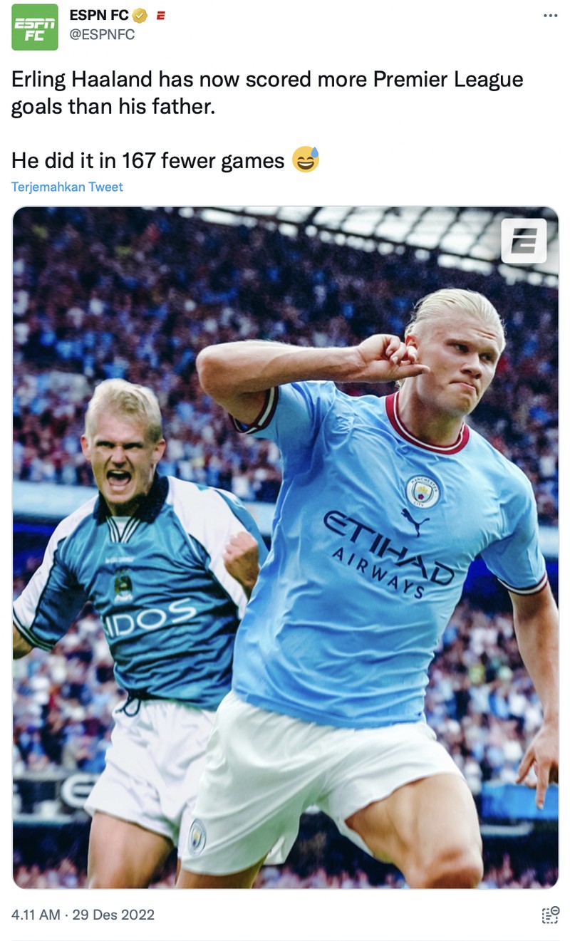 Meme rekor cetak gol striker Man City Erling Haaland di Man City