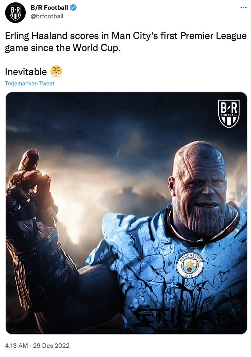 Meme rekor cetak gol striker Man City Erling Haaland di Man City