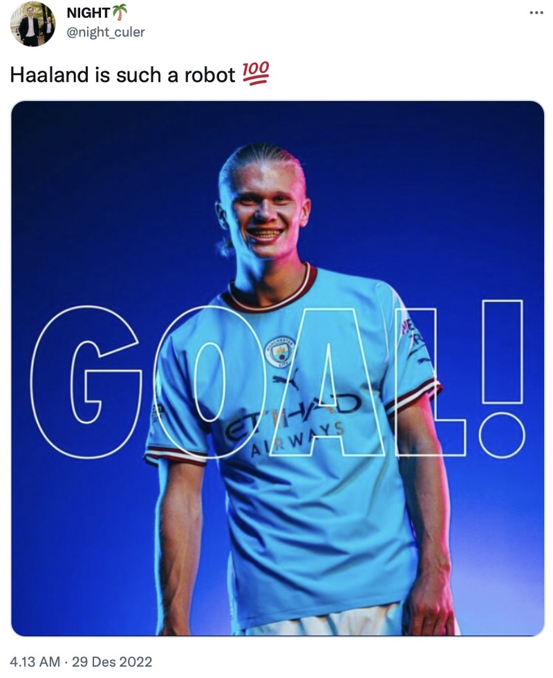 Meme rekor cetak gol striker Man City Erling Haaland di Man City