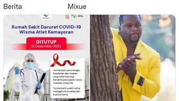 RS COVID-19 Wisma Atlet mau tutup, jadi bahan meme sedang diincar Mixue. Foto: (Twitter)