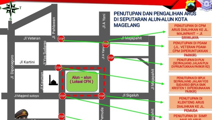 Pengalihan arus di sekitar Alun-alun Kota Magelang saat tahun baru 2023