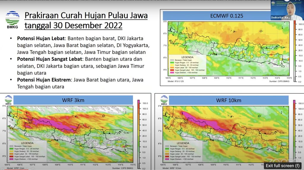 Prediksi curah hujan ekstrem di Jawa 30-31 Desember 2022