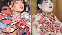 Gaya Rihanna yang kece juga tak luput dari kreativitas Sine. Ia menggunakan ham dan salami untuk mendapatkan gaun berbunga seperti Rihanna. Foto: Bored Panda