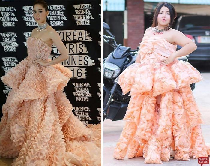 Kostum tiruan dari makanan Kocak! Tiru Selebriti, Wanita Ini Manfaatkan Makanan Jadi Pakaiannya