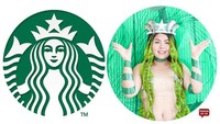 Berubah menjadi logo Starbucks, Sine tak kehabisan akal untuk meniru gaya putri duyung berwarna hijau. Ia memanfaatkan pete untuk membuat rambut yang terurai panjang. Foto: Bored Panda