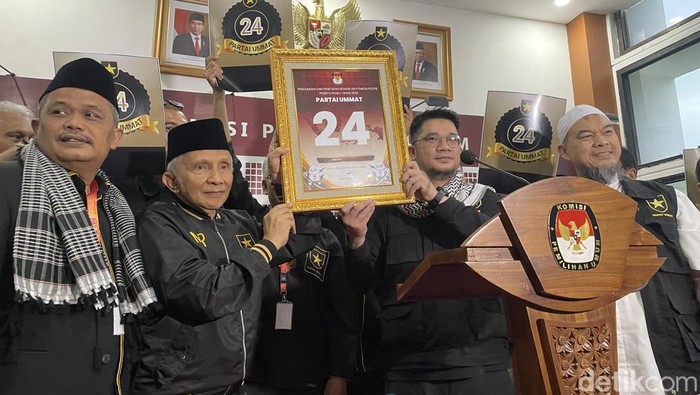 Partai Ummat usai ditetapkan peserta Pemilu 2024. (Silvia Ng/detikcom).