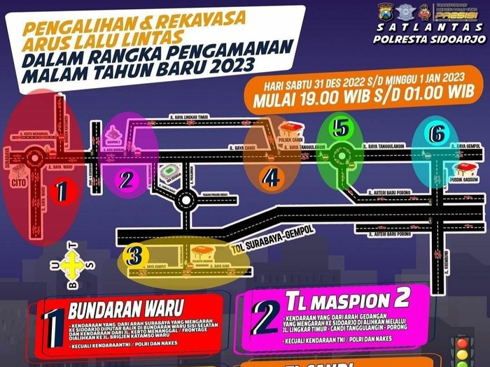 Skema pengalihan arus di Sidoarjo saat malam tahun baru