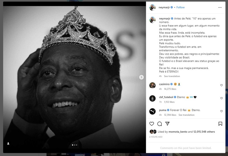 Ungakapan Duka untuk Pele di Medsos