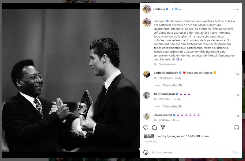 Ungakapan Duka untuk Pele di Medsos