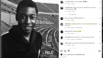 Beristirahatlah dalam damai Juara. Surga memiliki bintang baru, dan dunia sepak bola kehilangan seorang pahlawan, ungkap Robert Lewandowski di Instagram. Foto: screenshot/detikINET