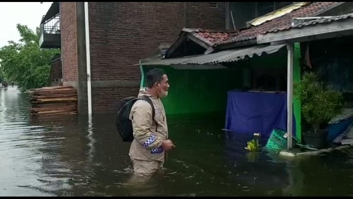 Kondisi banjir di Desa Jati Wetan, Kecamatan Jati, Kudus, Sabtu (31/12/2022).