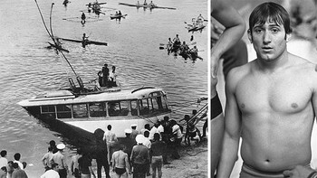 Ini adalah Shavarsh Karapetyan, pensiunan perenang Armenia. Pada tahun 1976, dia baru saja menyelesaikan lari 26 km ketika dia mendengar suara benturan keras. Sebuah bus listrik kehilangan kendali dan jatuh ke waduk dan tenggelam hingga kedalaman 10 meter.Karapetyan segera menyelam ke perairan yang dipenuhi limbah dan berhasil menendang jendela belakang bus listrik dengan tangannya kaki, meskipun visibilitas nol dari lumpur yang naik dari bawah. Dari 92 penumpang di dalamnya, Karapetyan menarik 46 orang. 20 di antaranya selamat. Kombinasi air dingin dan beberapa laserasi dari pecahan kaca membuatnya dirawat di rumah sakit selama 45 hari. Meskipun ia dapat pulih, kerusakan paru-parunya mencegahnya untuk melanjutkan karirnya sebagai perenang. Foto: Lostinhistorypics via Boredpanda