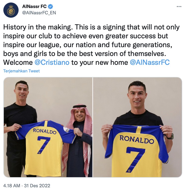 Meme Cristiano Ronaldo gabung ke klub sepak bola Arab Saudi, Al Nassr.