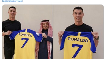 Pengumuman resmi klub Al Nassr yang tentunya jadi sejarah dan langka terjadi, bisa menggaet pemain sekelas Cr7. Foto: Twitter