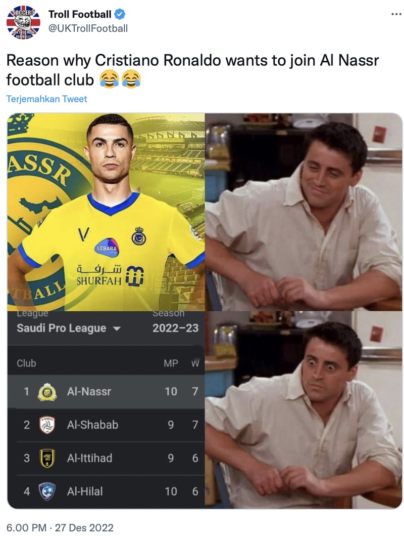 Cristiano Ronaldo gabung ke klub sepak bola Arab Saudi, Al Nassr.
