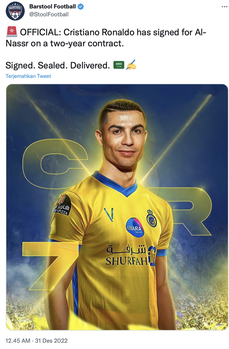 Cristiano Ronaldo gabung ke klub sepak bola Arab Saudi, Al Nassr.