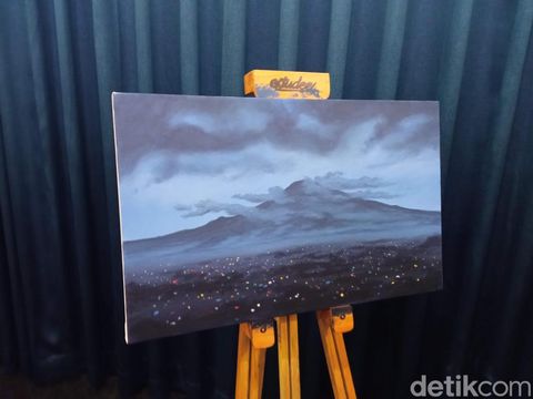 Lukisan Gunung Ciremai karya SBY. Lukisan Gunung Ciremai karya SBY.