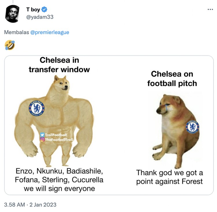Meme Chelsea ditahan imbang Nottingham Forest