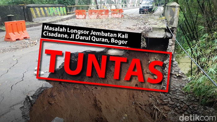 Perbaikan longsor jembatan Sungai Cisadane di Jl Darul Quran, Kota Bogor, tuntas. (Repro: Fuad Hasim/detikcom)