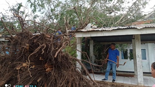 Selasar dan bangsal RSUD Larantuka, Flores Timur, NTT tertimpa pohon beringin tumbang akibat angin kencang. (Istimewa)