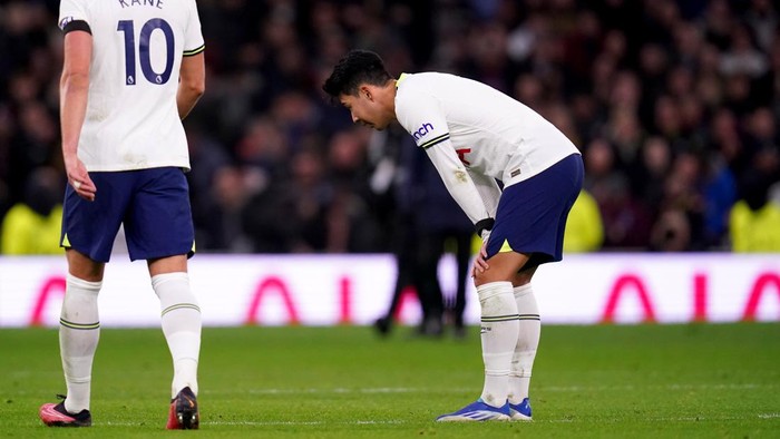 Tottenham Hotspurs Son Heung-min appears dejected at the end of the Premier League match at the Tottenham Hotspur Stadium, London. Picture date: Sunday January 1, 2023. (Photo by John Walton/PA Images via Getty Images)