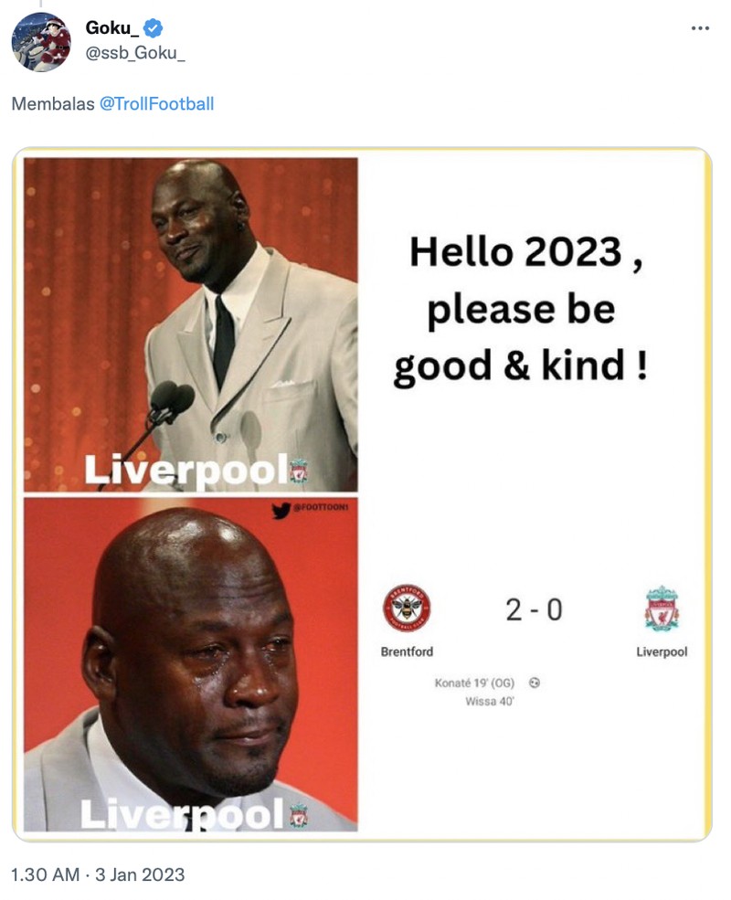 Meme Twitter keok dikandaskan Brentford.