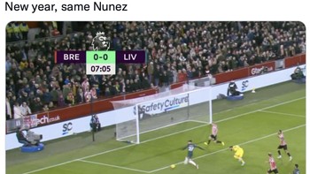 Peluang emas di depan gawang, kosong, eh Darwin Nunez tetaplah Darwin Nunez, tidak gol saudara-saudara. Foto: Twitter