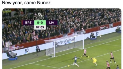 Meme Nunez Gagal Jebol Gawang Kosong dan Liverpool Keok