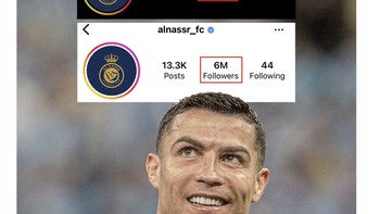 Tak tanggung-tanggung, efek Ronaldo mendatangkan jutaan follower bagi Al Nassr. Foto: Twitter