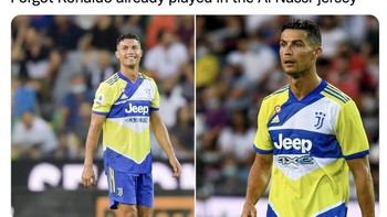 Ternyata Ronaldo pernah mengenakan seraham mirip kepunyaan Al Nassr sewaktu masih membela Juventus. Foto: Twitter