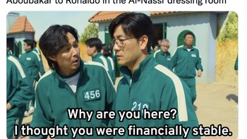 Meme sindiran bahwa Ronaldo datang ke Arab Saudi karena uang, padahal dia dinilai sudah kaya raya. Foto: Twitter