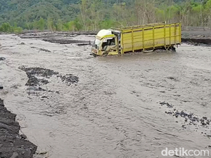 Truk Angkut Sengon Terjebak Aliran Banjir Lahar Semeru