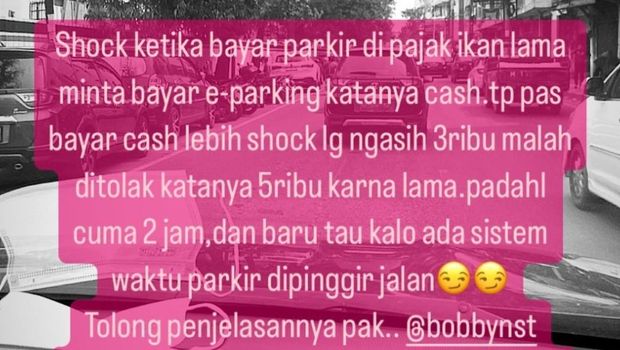 Unggahan Oza soal jukir e-parkir minta retribusi dibayar tunai (Foto: Istimewa)