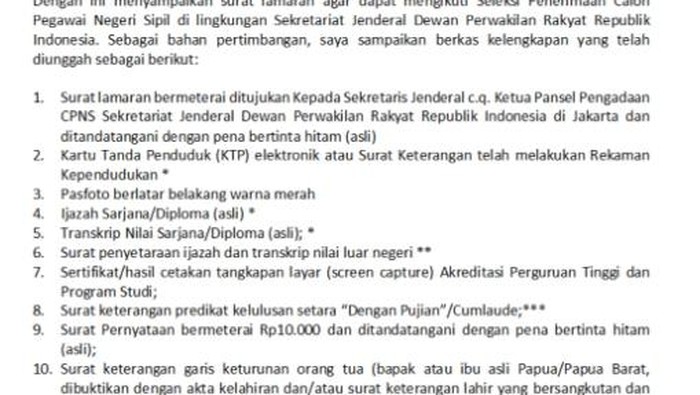 Contoh Surat Lamaran Kerja untuk CPNS