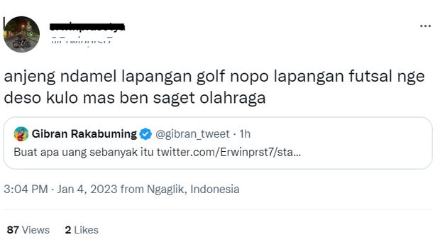 Cuitan netizen yang minta Rp 30 juta ke Wali Kota Solo Gibran Rakabuming Raka, Rabu (4/1/2023).