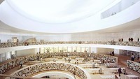 Perpustakaan Nasional Israel dipindahkan ke gedung baru di sebelah parlemen negara, Knesset. Di dalam, ada fasilitas termasuk auditorium, pusat pemuda, dan berbagai ruang pameran, dikonfigurasikan di sekitar ruang baca seluas 50.500 kaki persegi. Foto: Herzog & de Meuron