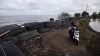 Abrasi dan naiknya permukaan air laut telah mengancam pantai utara Jawa Barat. (Aditya Irawan/Getty Images)  