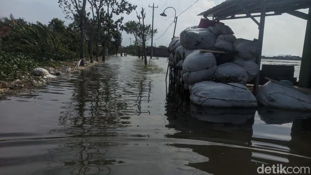 Banjir di Prapelan Demak mulai surut, Kamis (5/1/2023).