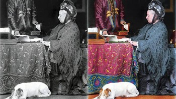Ratu Victoria (1819-1901) bersama Abdul Karim (1863-1909), pelayan dan mushi (guru) ratu, dan sahabat kepercayaannya. Foto: Instagram/lorenzofolli_history_in_color