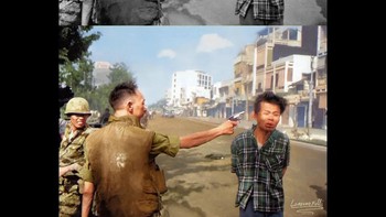 Nguyen Ngoc Loan, kepala polisi nasional Vietnam Selatan, mengeksekusi seorang pejuang Vietcong, Nguyen Van Lem, di Saigon pada 1 Februari 1968. difoto oleh: Eddie Adams Foto: Instagram/lorenzofolli_history_in_color