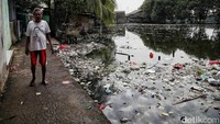 Sampah itu mengambang di atas air.