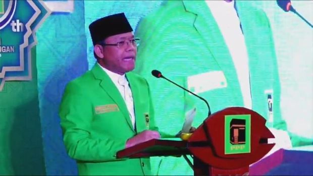Plt Ketum PPP Mardiono di acara harlah ke-50 PPP di kantor DPP PPP, Jakarta Pusat, Kamis (5/1/2023). (Tangkapan layar Youtube Petiga TV)