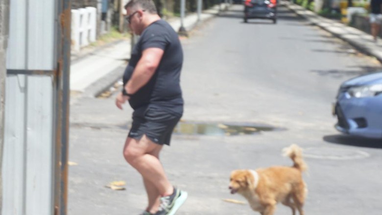Seorang turis asing tampak dibuntuti anjing liar di Jalan Pantai Legian, Kecamatan Kuta, Badung, Bali, Jumat (6/1/2023). Seorang turis asing tampak dibuntuti anjing liar di Jalan Pantai Legian, Kecamatan Kuta, Badung, Bali, Jumat (6/1/2023).