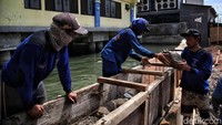 Tanggul ditinggikan untuk mengantisipasi naiknya air laut ke permukaan di wilayah Jakarta Utara.