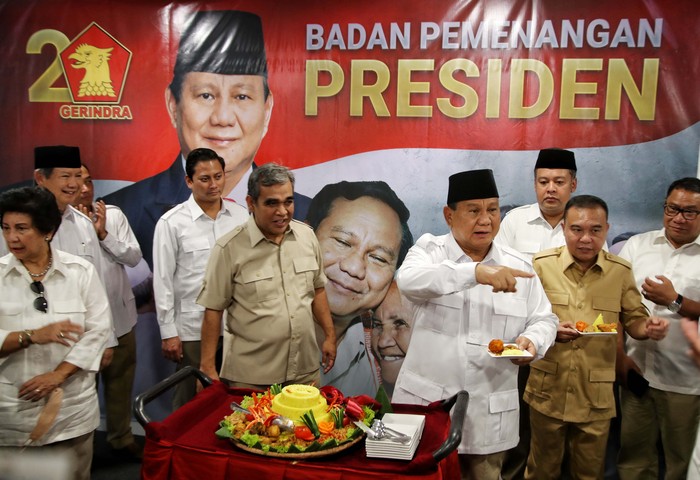 Ketua Umum Gerindra Prabowo Subianto meresmikan Kantor Badan Pemenangan Pemilu dan Badan Pemenangan Presiden kawasan Jalan Letjen S Parman, Jakarta Barat, Sabtu (7/1/2023).