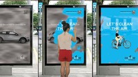 Iklan sosial ini menunjukkan bahwa bersepeda membuat udara lebih bersih.  