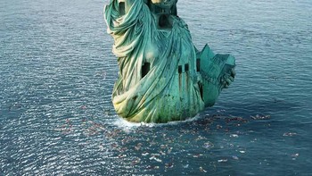 Patung Liberty di 2119. Es yang mencair benar-benar jauh lebih kuat dari yang diperkirakan. Foto: Fabien Barrau/Instagram